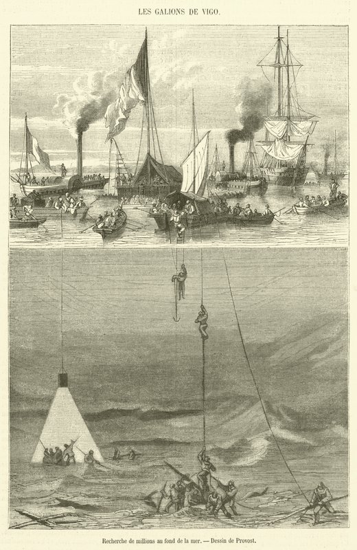 Procura de milhões no fundo do mar (gravura) de French School