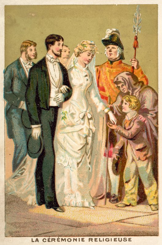 Cerimônia de casamento religioso (chromolitho) de French School