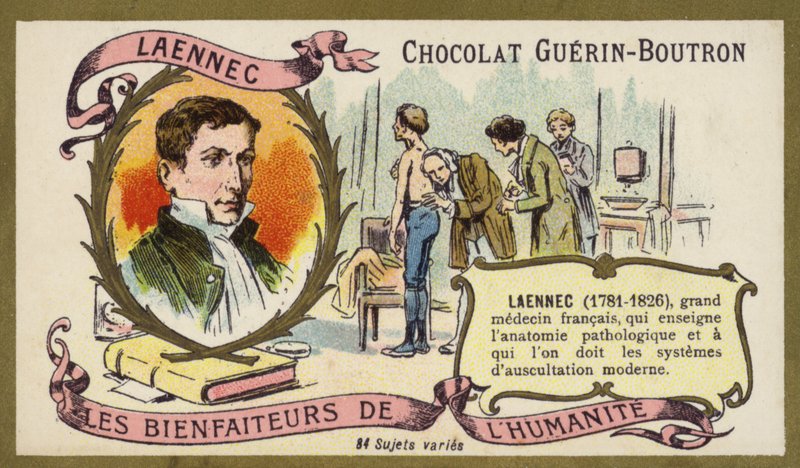 René Laennec, médico francês e inventor do estetoscópio (chromolitho) de French School
