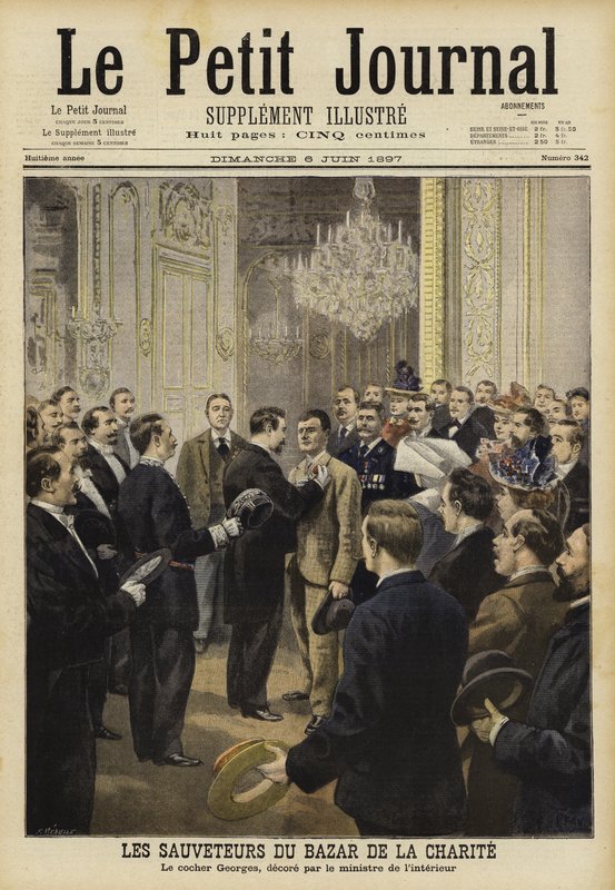 Equipes de resgate do fogo no Bazar de la Charite, Paris, 1897 de French School