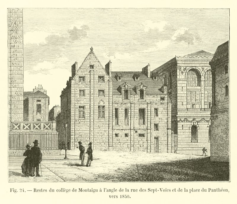 Os restos do colégio de Montaigu têm pendente da rua dos Sete caminhos e o lugar de Panteão, aproximadamente 1850 de French School