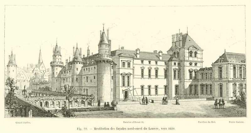 Restituição das fachadas do noroeste do Louvre, por volta de 1610 de French School