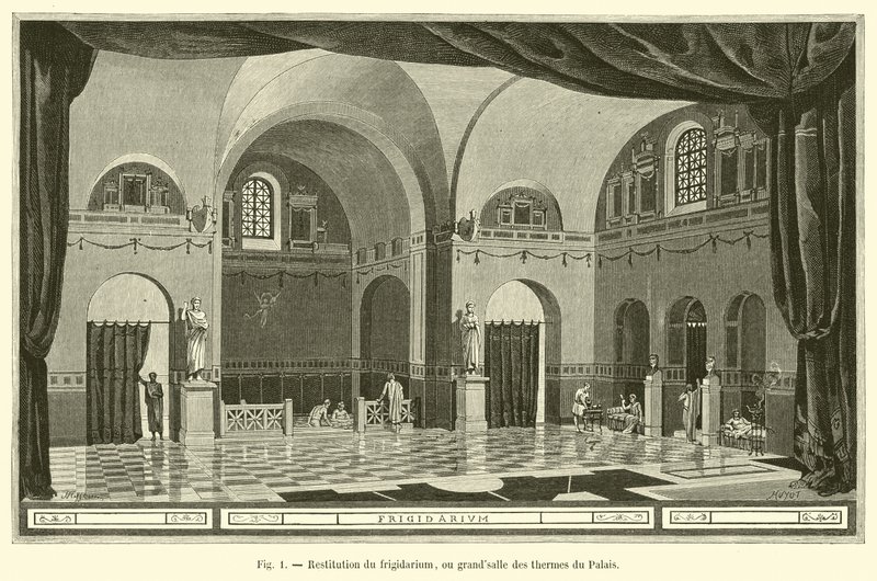 Restituição do frigidarium, ou grandalle dos banhos do palácio de French School