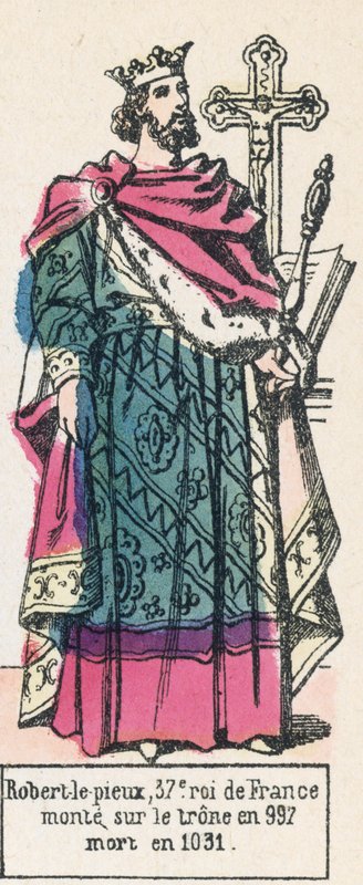 Robert the Pious, 37º rei da França, ascendeu ao trono em 997, morreu em 1031 (gravura colorida) de French School
