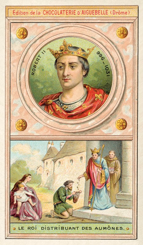 Robert II da França distribuindo esmolas (chromolitho) de French School
