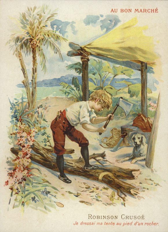 Robinson Crusoe cortando lenha de French School