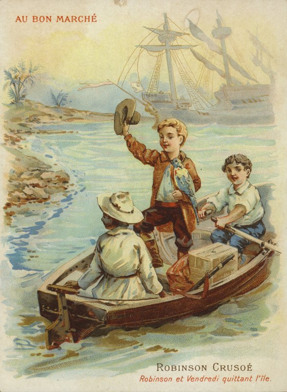 Robinson Crusoe em barco a remos de French School