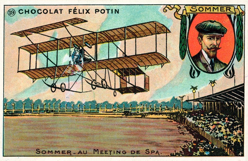Roger Sommer voando no Spa Aviation Meeting, Bélgica de French School