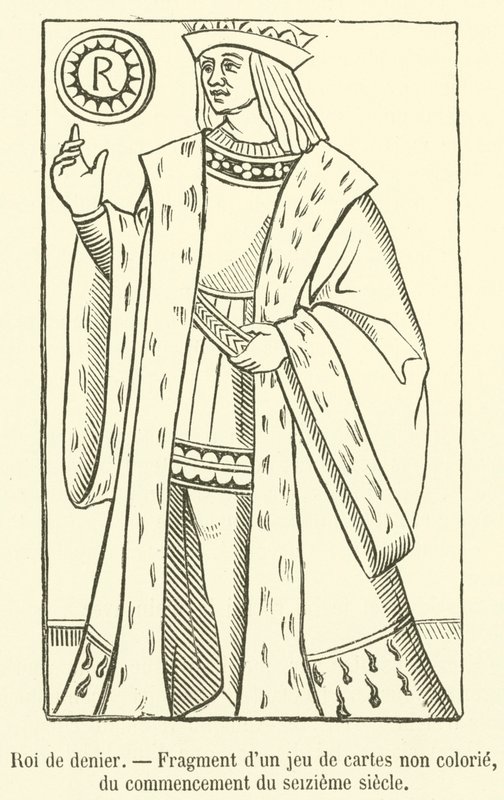 Denarius King, fragmento de um jogo de cartas sem cor, início do século XVI (gravura) de French School