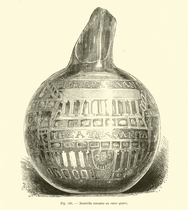 Garrafa de vidro gravado romano de French School