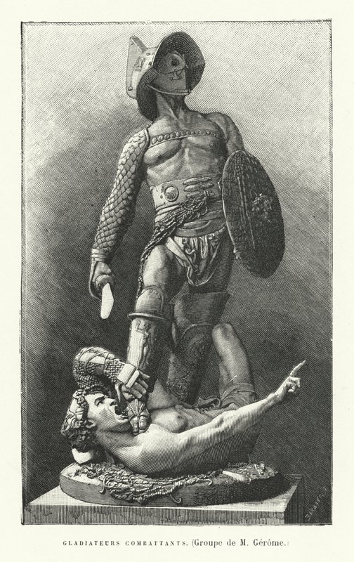 gladiadores romanos lutando (gravura) de French School