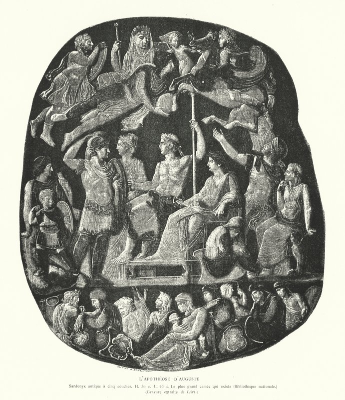 Cameo onix romano retratando a apoteose do imperador Augusto (gravura) de French School