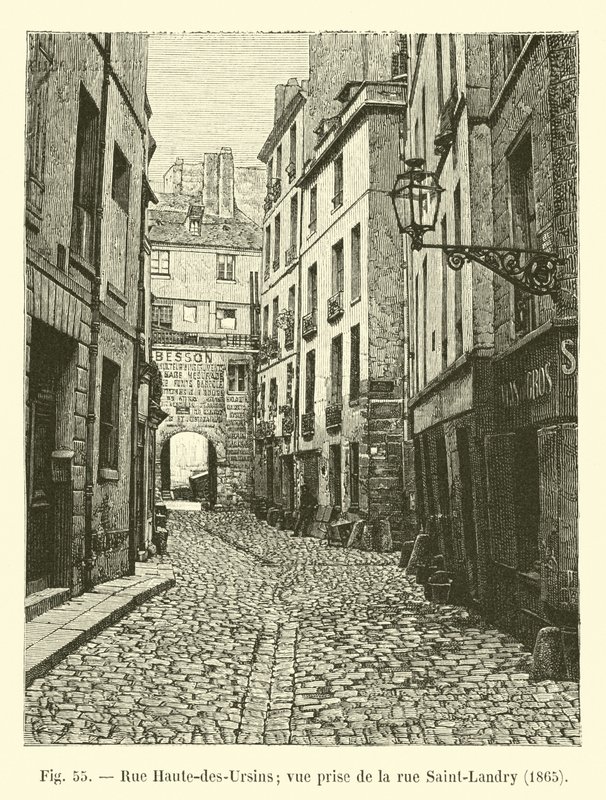 Rue Haute-des-Ursins; vista tirada da rue Saint-Landry, 1865 de French School