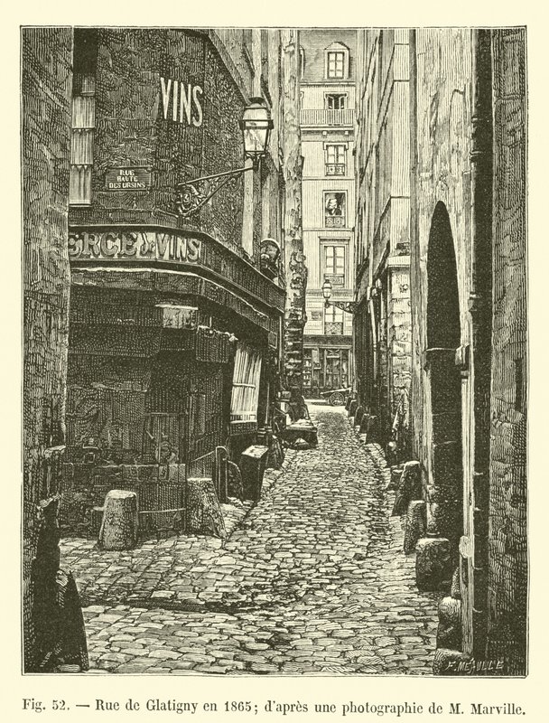Rue de Glatigny em 1865; dapres uma fotografia de M Marville de French School