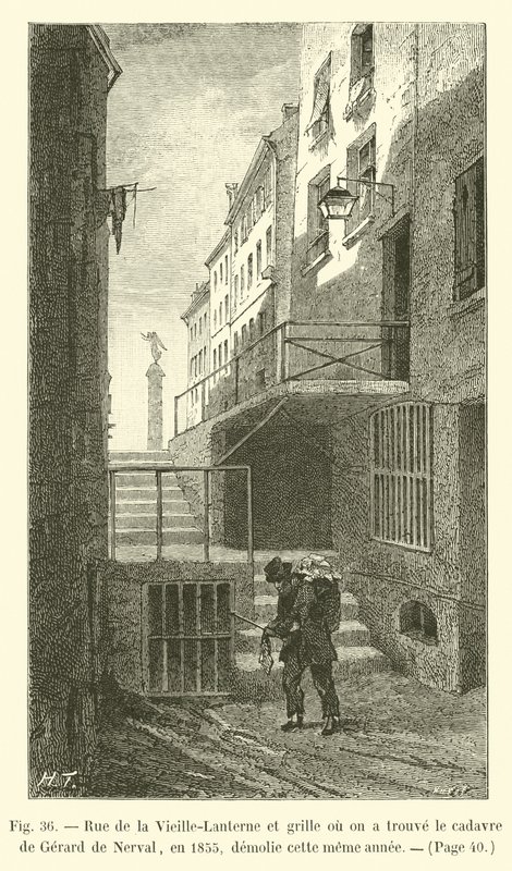 Rue de la Vieille-Lanterne e portão onde encontramos o cadáver de Gerard de Nerval, em 1855, demolido no mesmo ano de French School