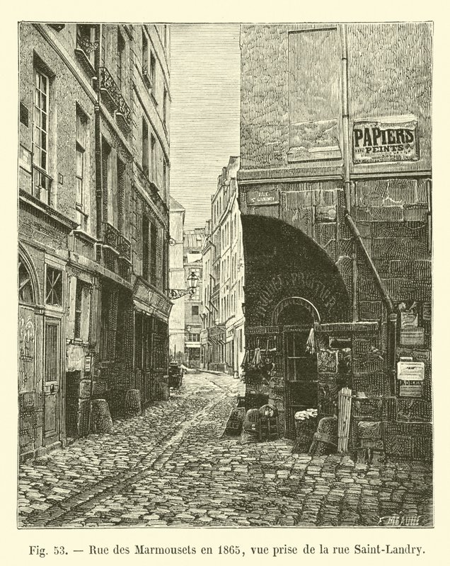 Rue des Marmousets em 1865, vista da rue Saint-Landry de French School