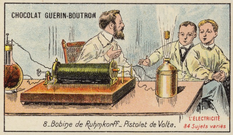 Bobina Ruhmkorff e Volta pistola elétrica de French School