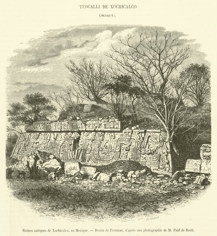 Ruínas astecas de Xochicalco, México (gravura) de French School