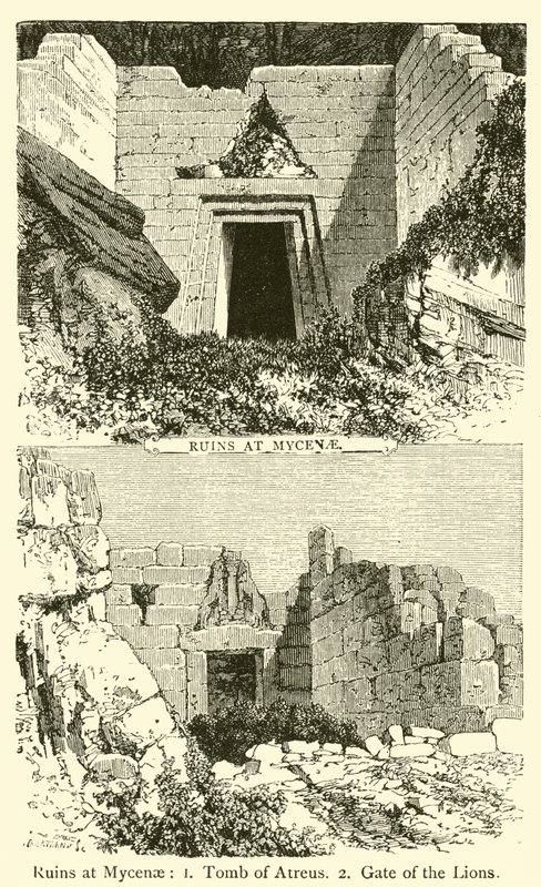 Ruínas em Micenas (gravura) de French School