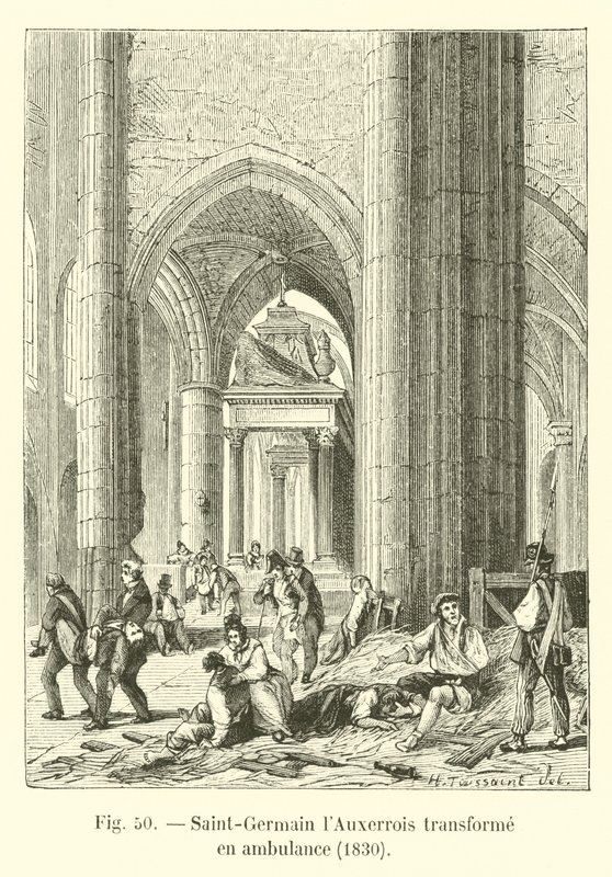 Saint-Germain l&39;Auxerrois se transforma em uma ambulância, 1830 de French School