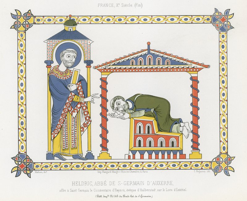 Saint Germain e Heldric na abadia de Saint-Germain d&39;Auxerre de French School