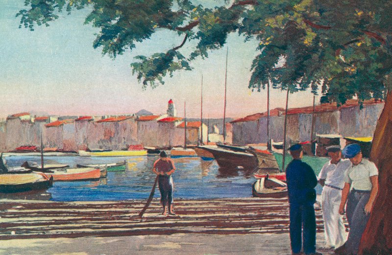 Saint Tropez: O porto (litografia a cores) de French School