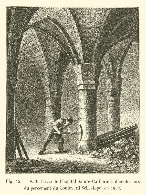 Sala inferior do Hospital Sainte-Catherine, demolida durante a avenida sebastopol em 1853 de French School