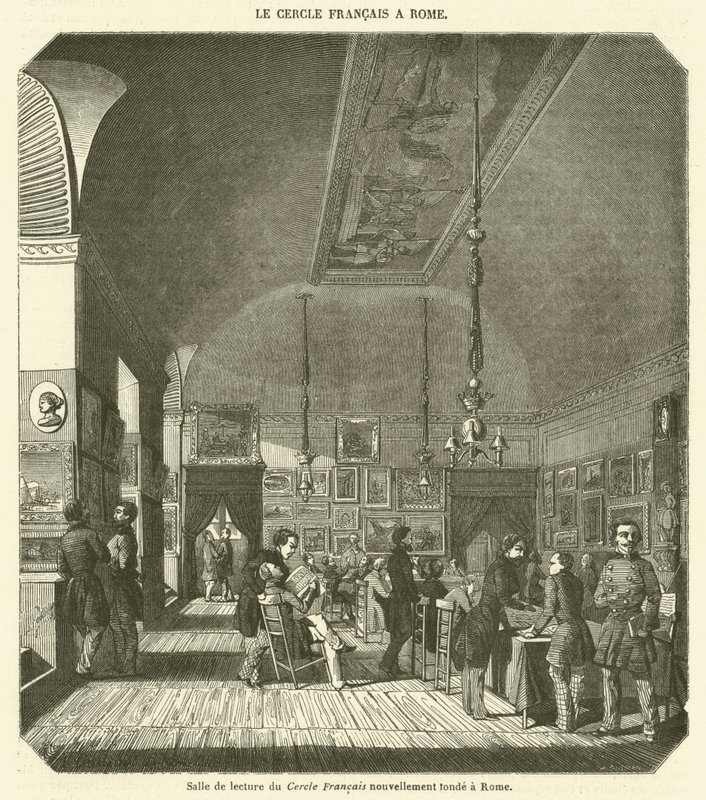 Sala de leitura do Cercle Francais, recentemente fundado em Roma (gravura) de French School