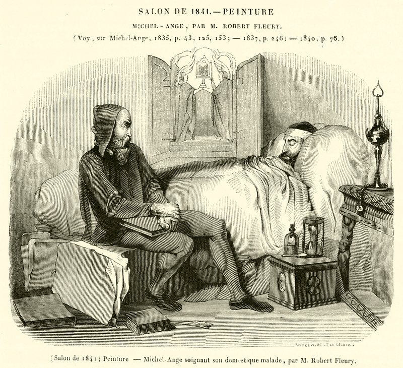 Salão de 1841, Pintura, Michelangelo cuidando do seu criado doente (gravura) de French School