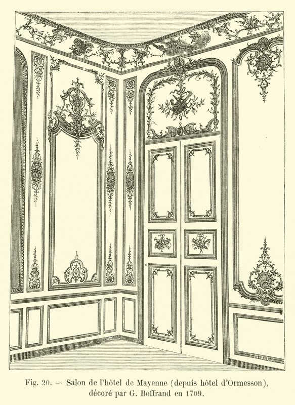 Salão do hotel Mayenne, desde o hotel Ormesson, decorado por G Boffrand em 1709 de French School