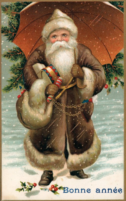 Papai Noel com um guarda-chuva de French School