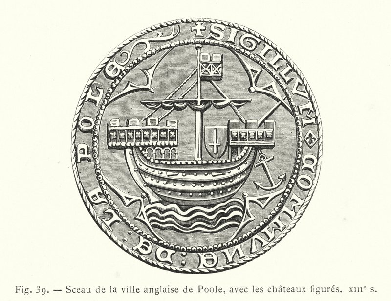 Selo da cidade inglesa de Poole, com figuras do castelo, 13º c (gravura) de French School
