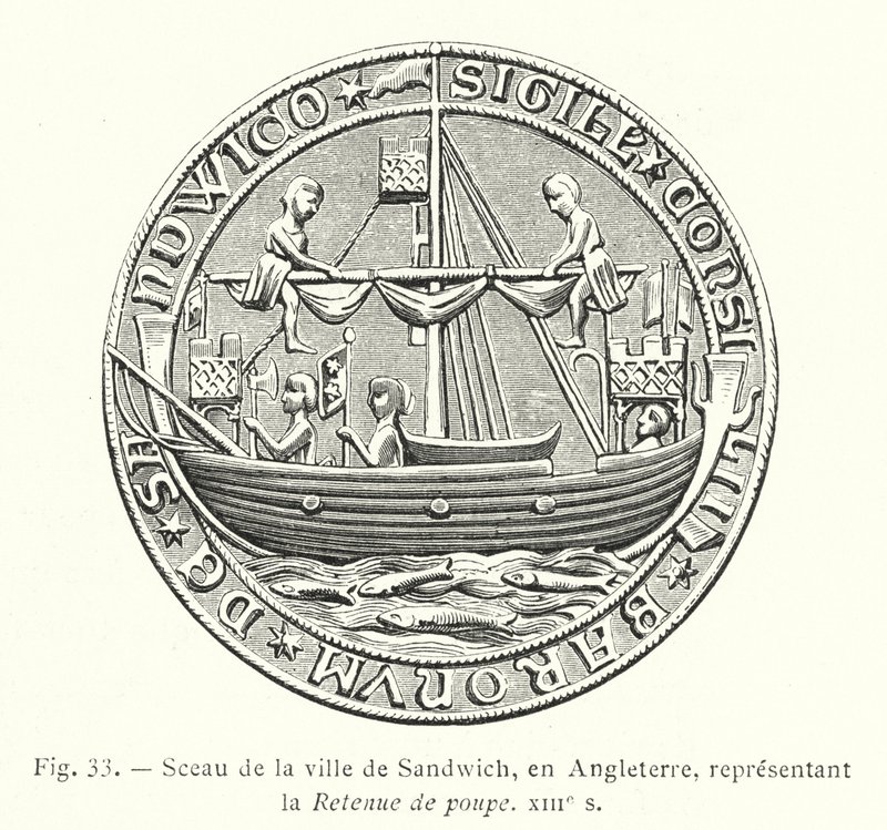 Selo da cidade de Sandwich, Inglaterra, retratando o Stern Hold, século 13 (gravura) de French School