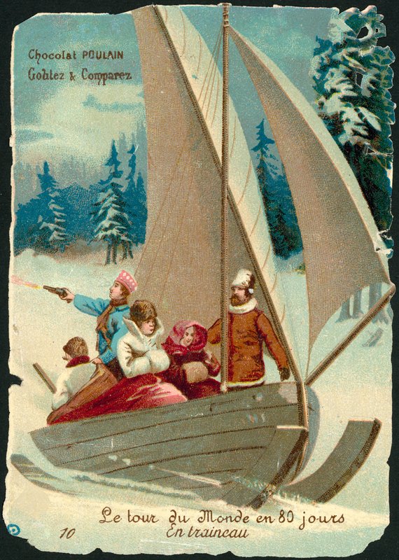Cena de Around the World in Eighty Days, de Jules Verne (chromolitho) de French School