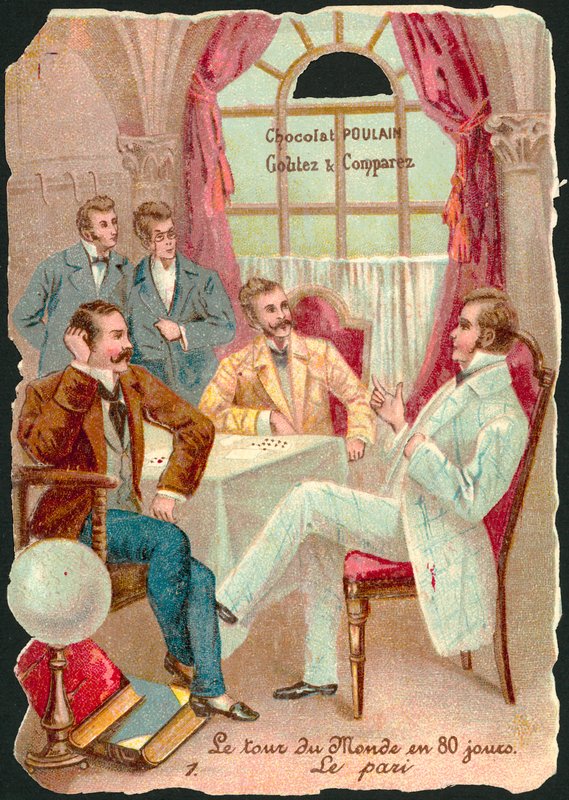 Cena de Around the World in Eighty Days, de Jules Verne (chromolitho) de French School