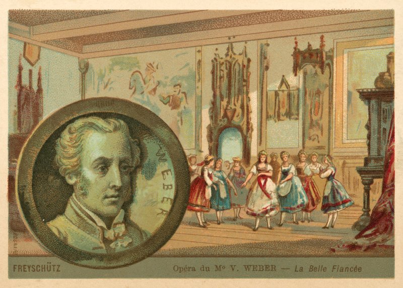 Cena da ópera Der Freischutz (chromolitho) de Carl Maria von Weber de French School