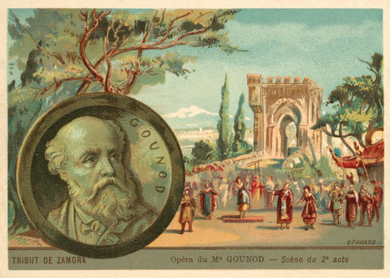 Cena da ópera de Charles Gounod Le Tribut de Zamora (chromolitho) de French School