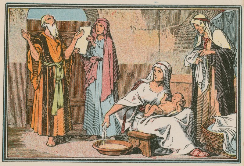 Cena da vida de Jesus (gravura colorida) de French School