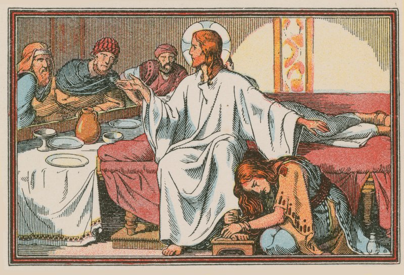 Cena da vida de Jesus (gravura colorida) de French School
