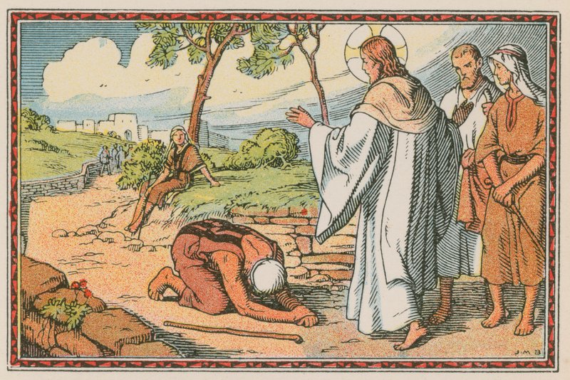 Cena da vida de Jesus (gravura colorida) de French School