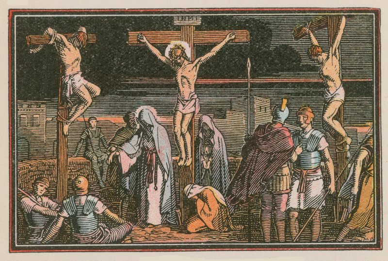 Cena da vida de Jesus (gravura colorida) de French School
