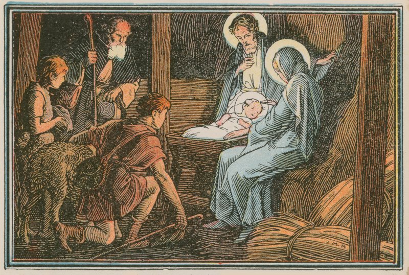 Cena da vida de Jesus (gravura colorida) de French School