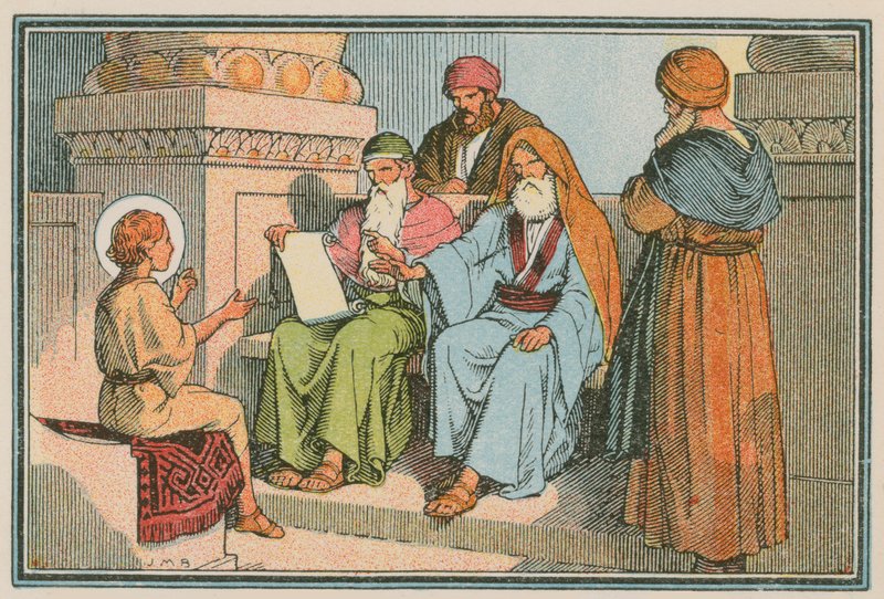 Cena da vida de Jesus (gravura colorida) de French School