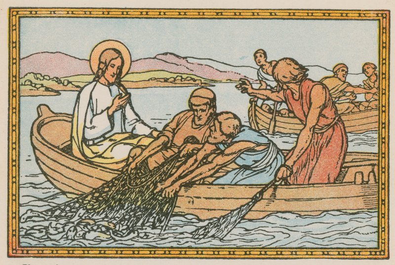 Cena da vida de Jesus (gravura colorida) de French School