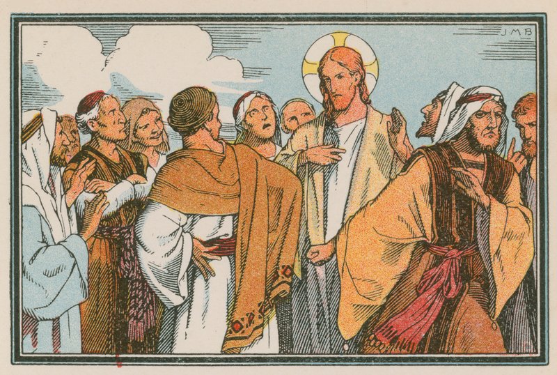 Cena da vida de Jesus (gravura colorida) de French School