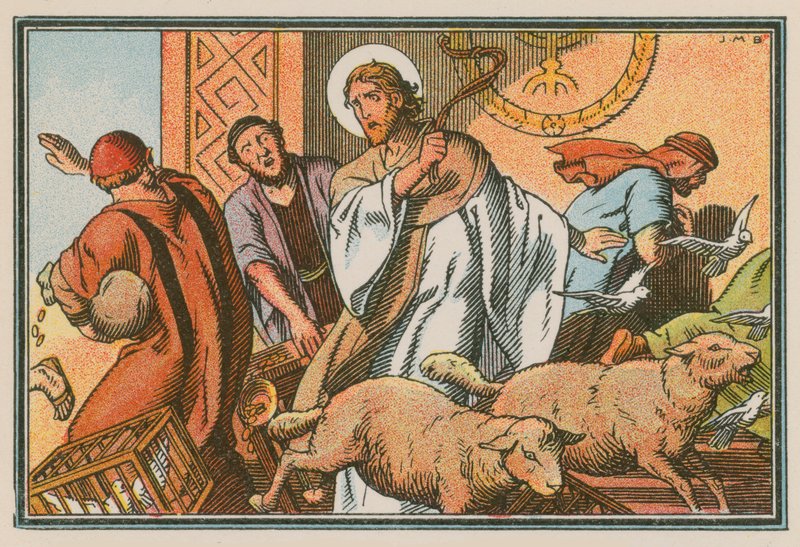 Cena da vida de Jesus (gravura colorida) de French School