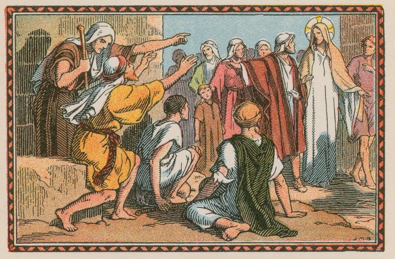 Cena da vida de Jesus (gravura colorida) de French School
