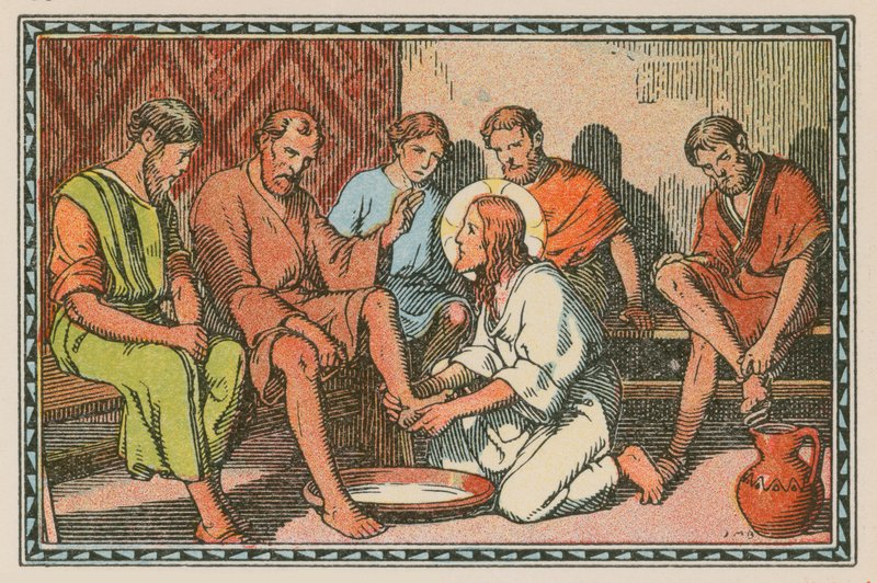 Cena da vida de Jesus (gravura colorida) de French School