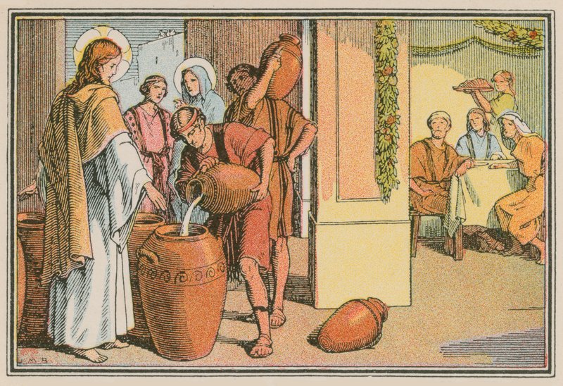 Cena da vida de Jesus (gravura colorida) de French School