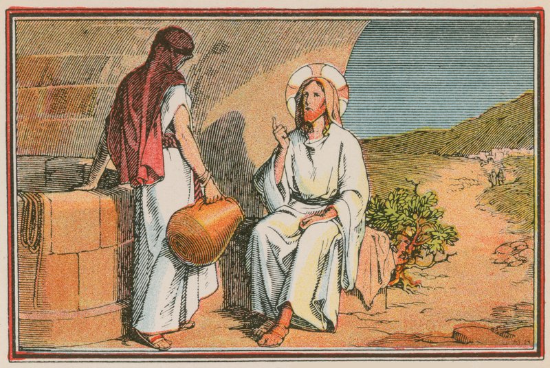 Cena da vida de Jesus (gravura colorida) de French School